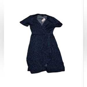 NWT Banana Republic Factory Women's Leopard Print Faux Wrap Blue Dress Sz XS